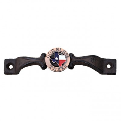 56150A - CAST IRON DRAWER PULL WITH GOD BLESS TEXAS CONCHO